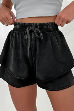 Best Dear-Lover Mineral Wash French Terry High Waist Casual Shorts Black