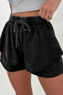 Best Dear-Lover Mineral Wash French Terry High Waist Casual Shorts Black