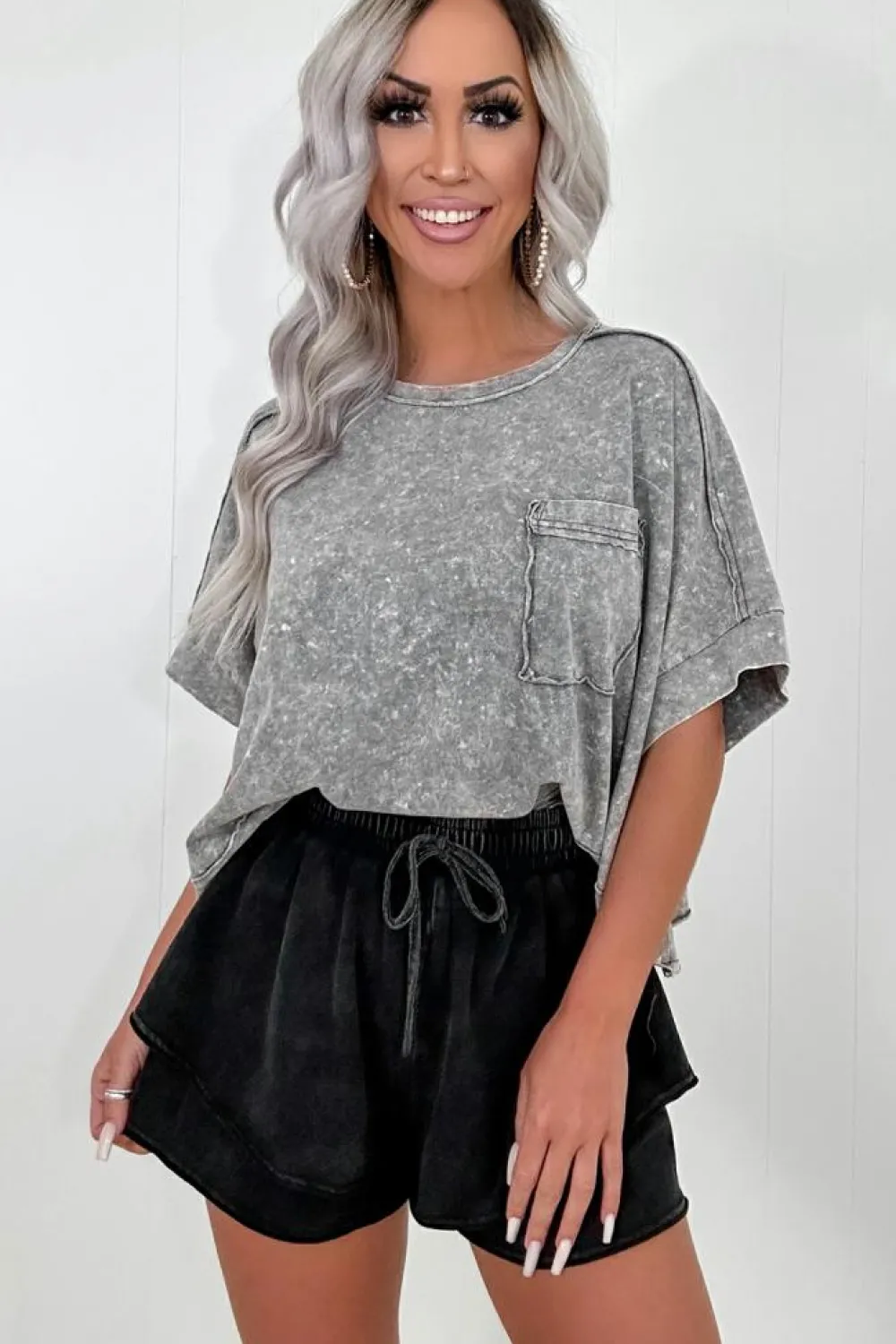 Best Dear-Lover Mineral Wash French Terry High Waist Casual Shorts Black