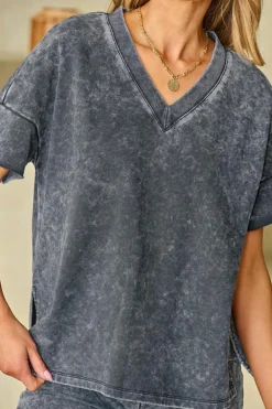 Online Dear-Lover Mineral Washed Oversized T Shirt and Shorts Set Black