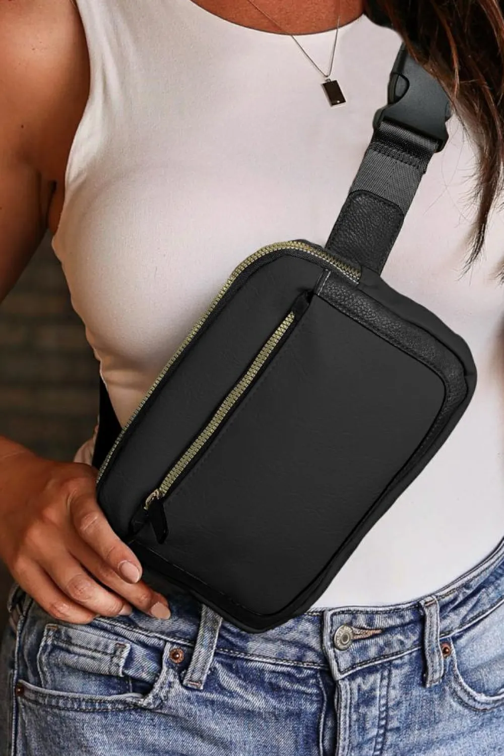Clearance Dear-Lover Minimalist Multi-zipped Crossbody Bag Black