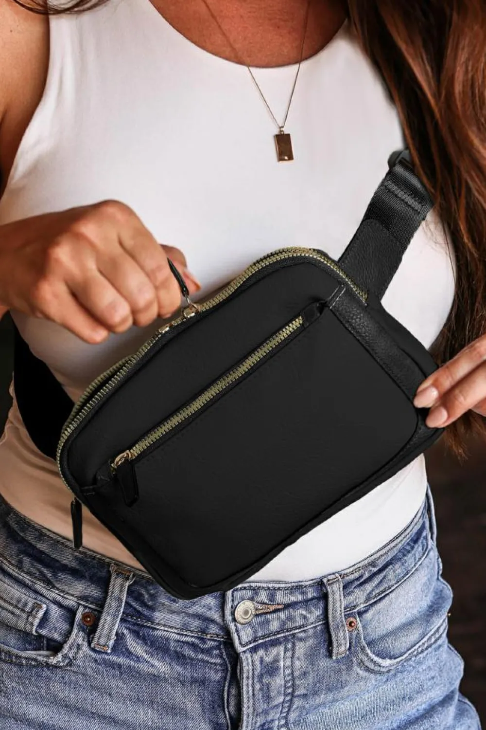 Clearance Dear-Lover Minimalist Multi-zipped Crossbody Bag Black