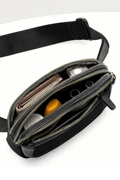 Clearance Dear-Lover Minimalist Multi-zipped Crossbody Bag Black