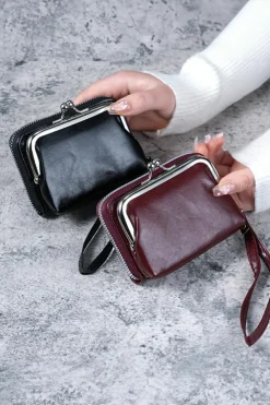 Discount Dear-Lover Minimalist Wristlet PU Leather Coin Purse Black