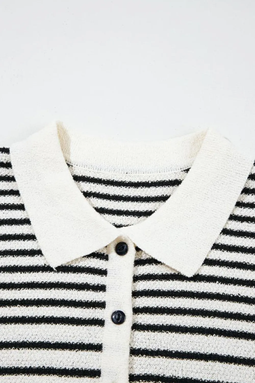 Best Dear-Lover Mixed Striped Print Half Placket Collared Cap Sleeve Bodycon Sweater Dress Black