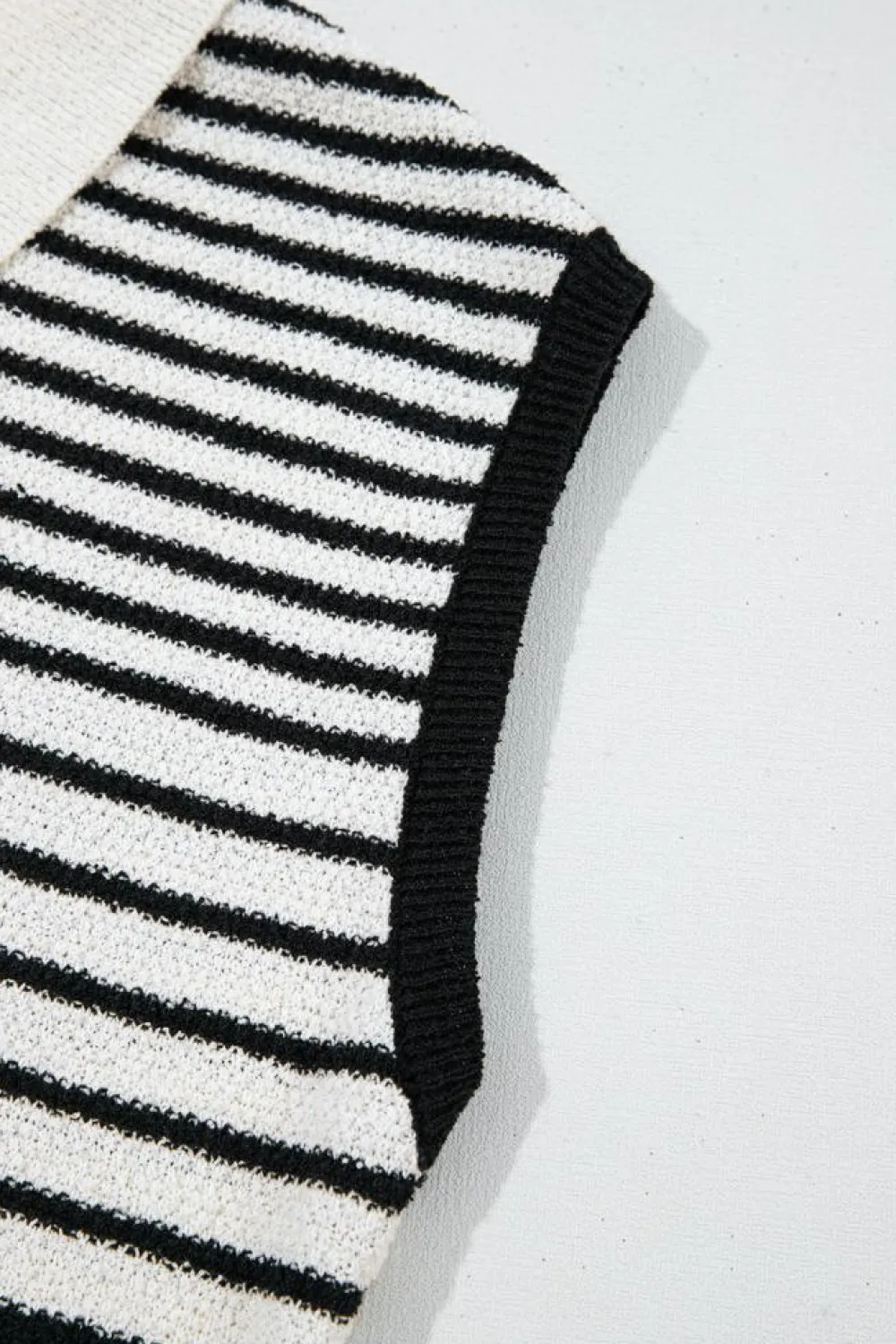 Best Dear-Lover Mixed Striped Print Half Placket Collared Cap Sleeve Bodycon Sweater Dress Black