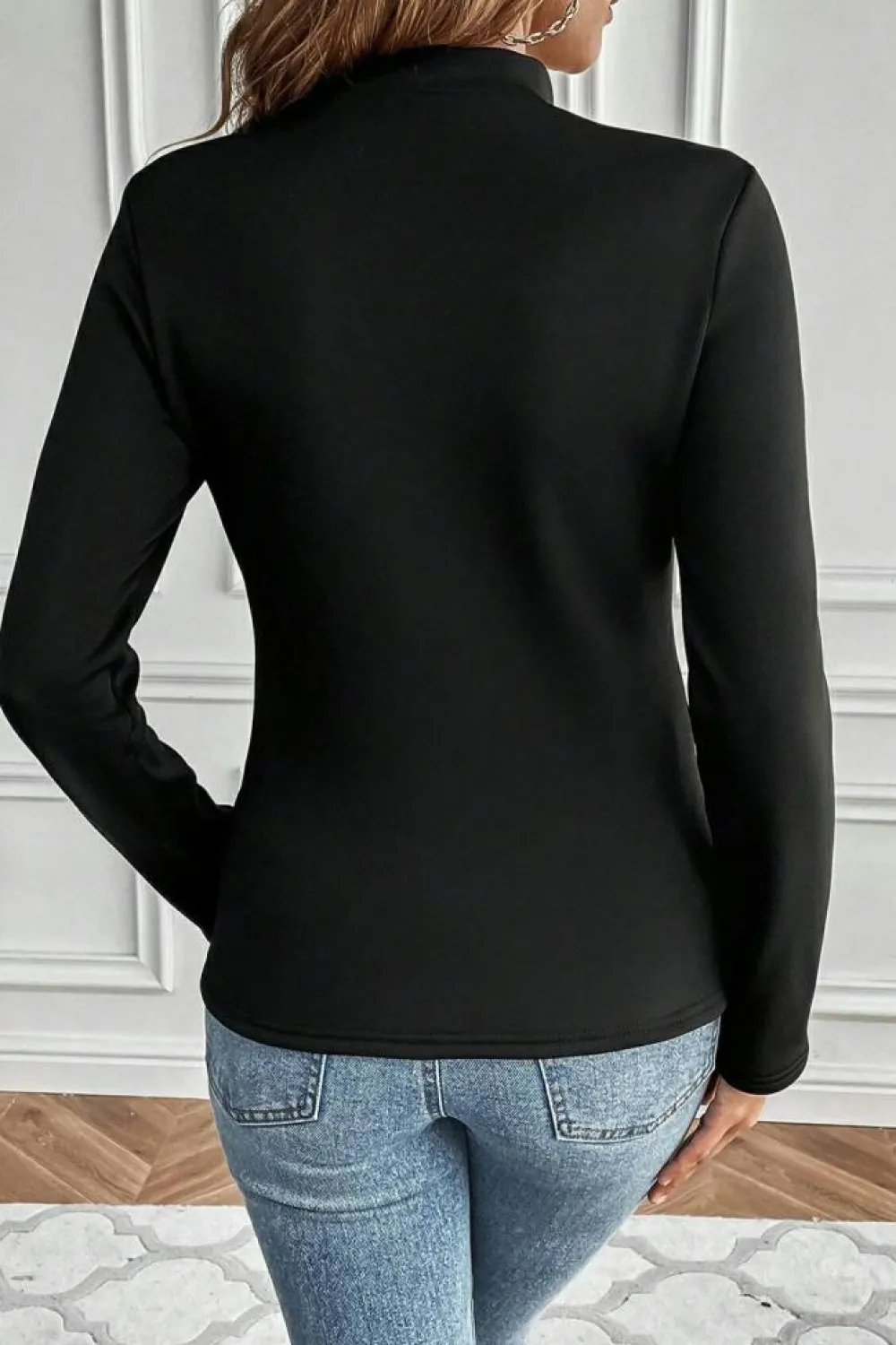 Hot Dear-Lover Mock Neck Thermal Lined Long Sleeve Tee Black