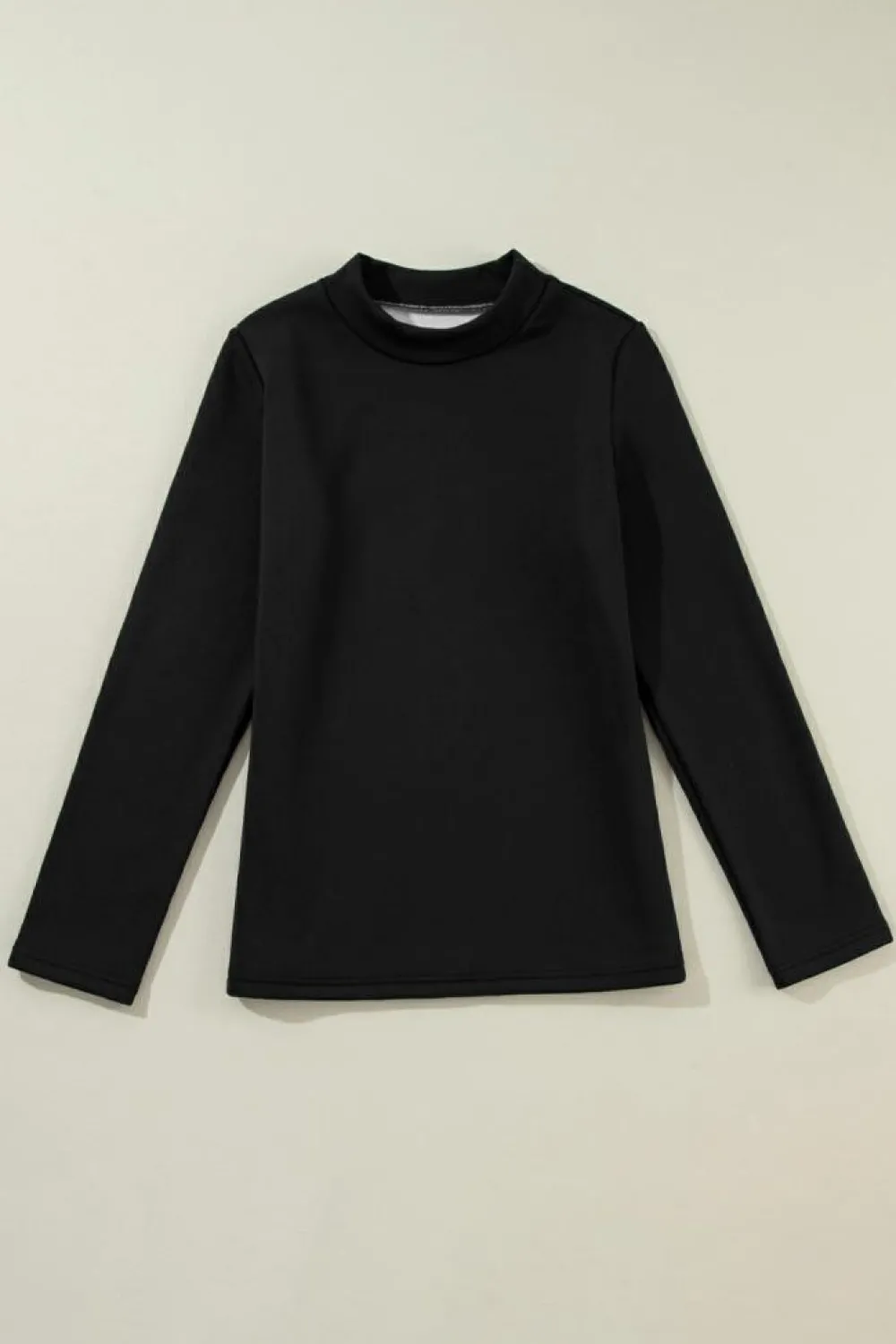 Hot Dear-Lover Mock Neck Thermal Lined Long Sleeve Tee Black