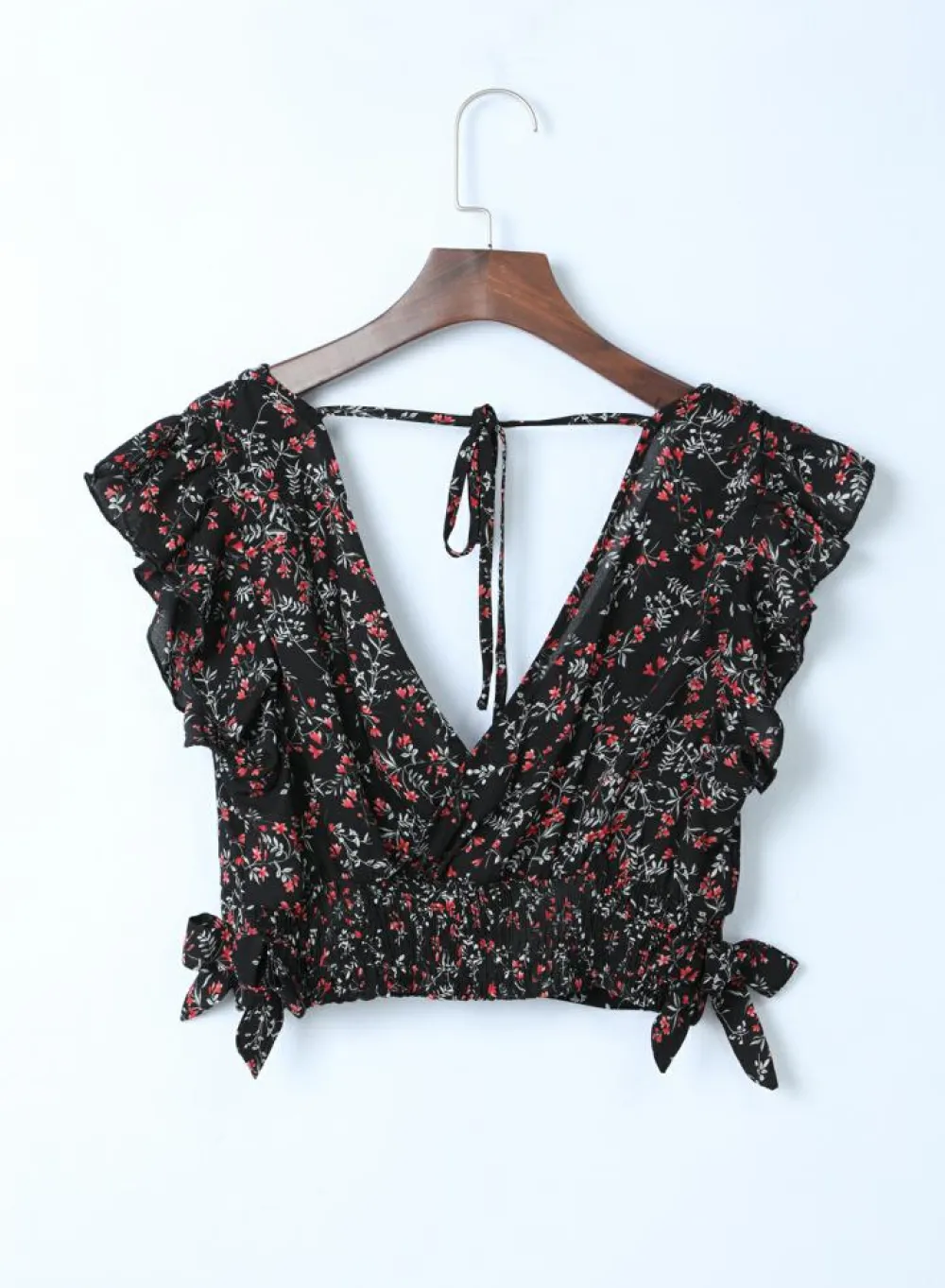 Best Dear-Lover Black Multicolor Floral Ruffled Crop Top and Maxi Skirt Set Black-2