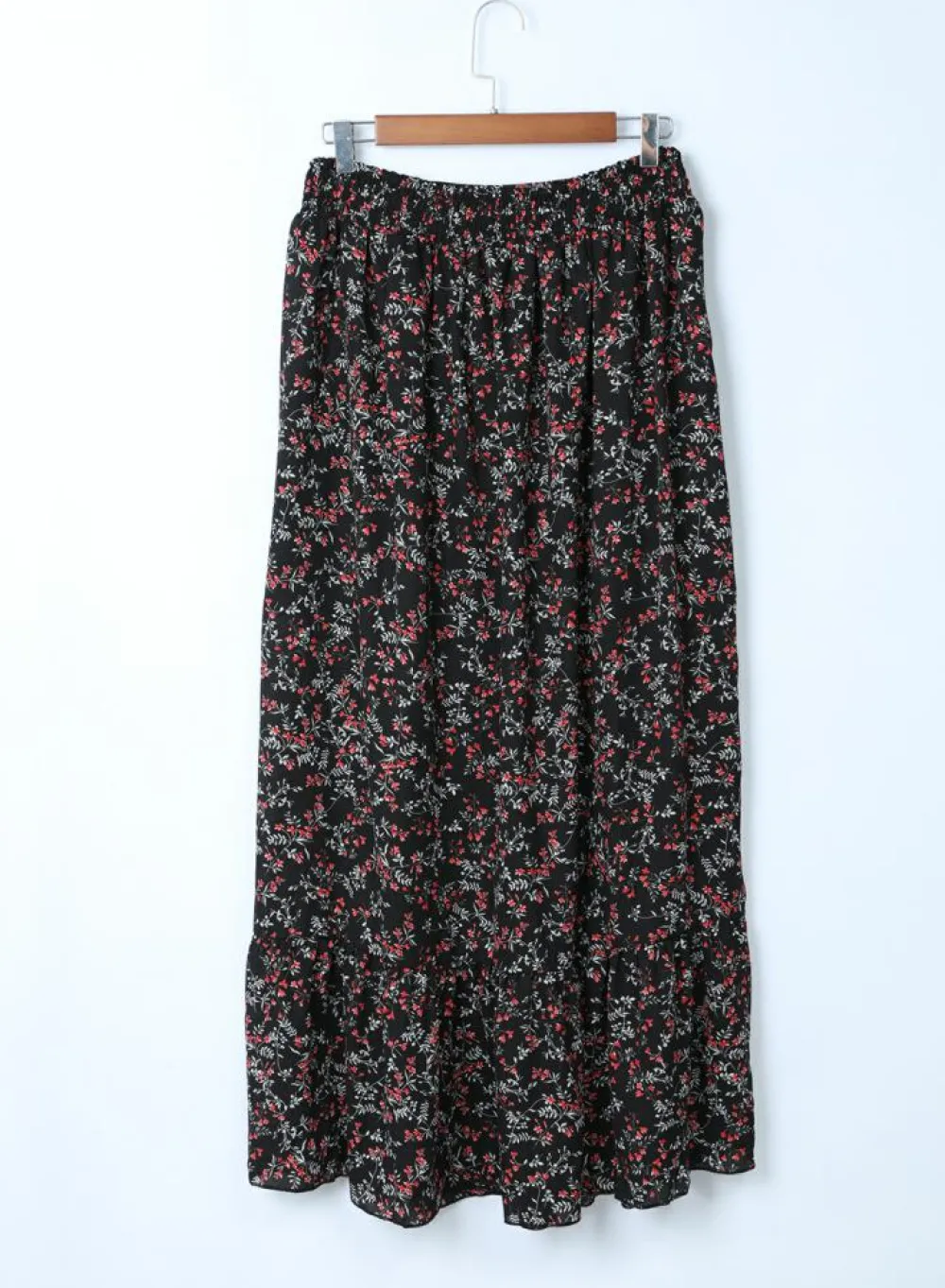 Best Dear-Lover Black Multicolor Floral Ruffled Crop Top and Maxi Skirt Set Black-2