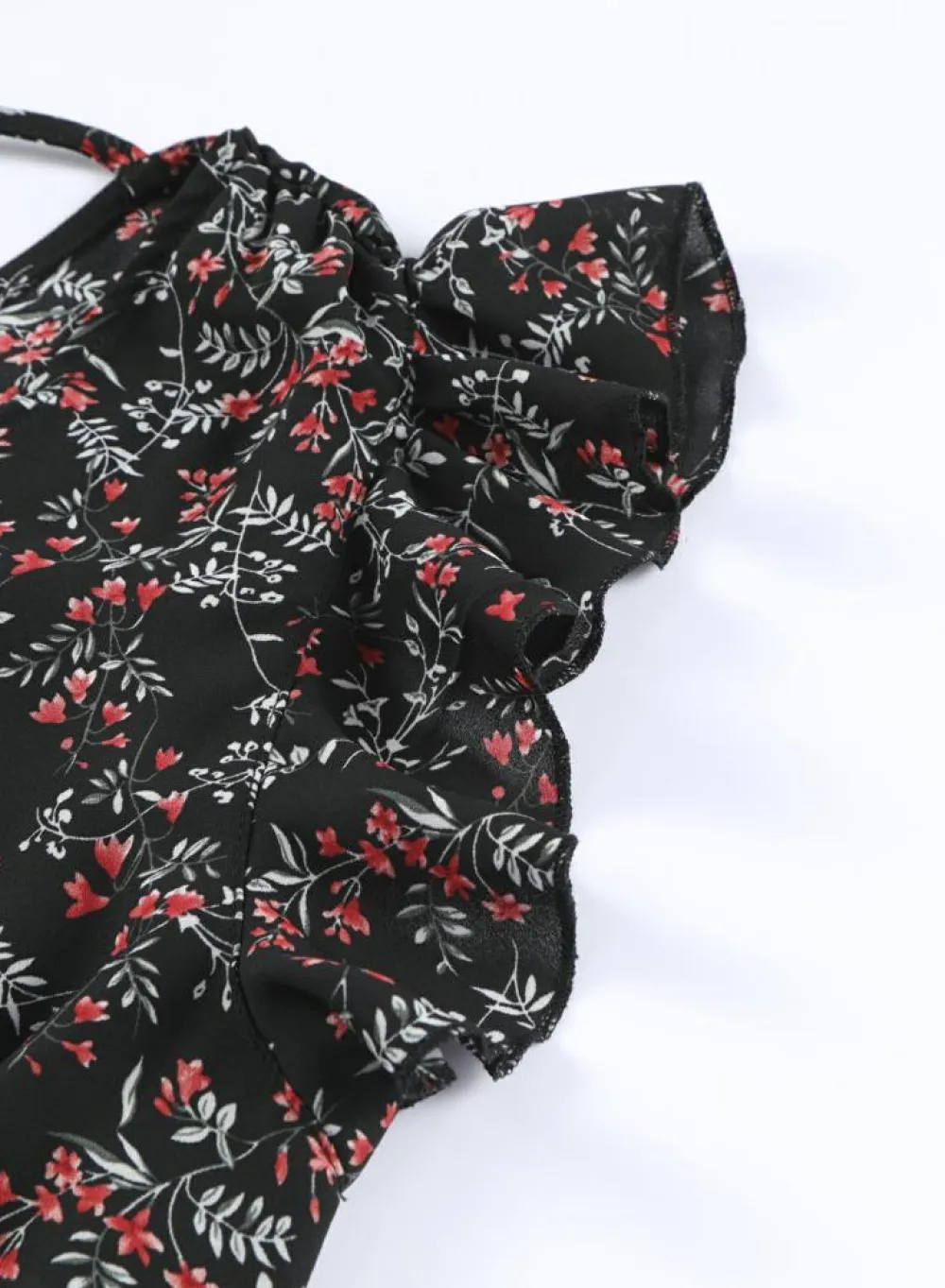 Best Dear-Lover Black Multicolor Floral Ruffled Crop Top and Maxi Skirt Set Black-2