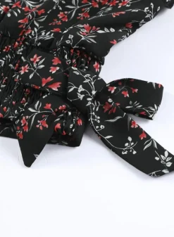Best Dear-Lover Black Multicolor Floral Ruffled Crop Top and Maxi Skirt Set Black-2