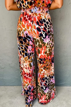 Clearance Dear-Lover Multicolor Leopard Print Halter Tank Top and Pants Set Black