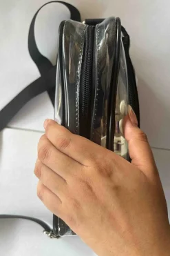 Fashion Dear-Lover Multi-Pocket Contrast Edge Detachable Strap Clear Shoulder Bag Black