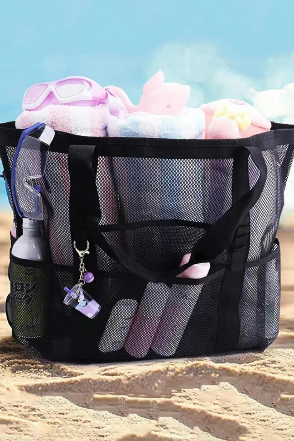 Hot Dear-Lover Multi-pocket Large Mesh Tote Bag Black