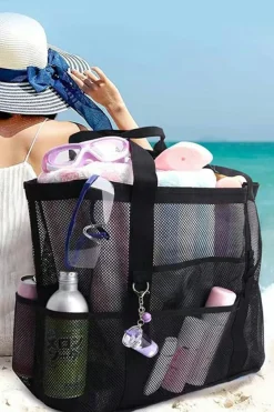 Hot Dear-Lover Multi-pocket Large Mesh Tote Bag Black