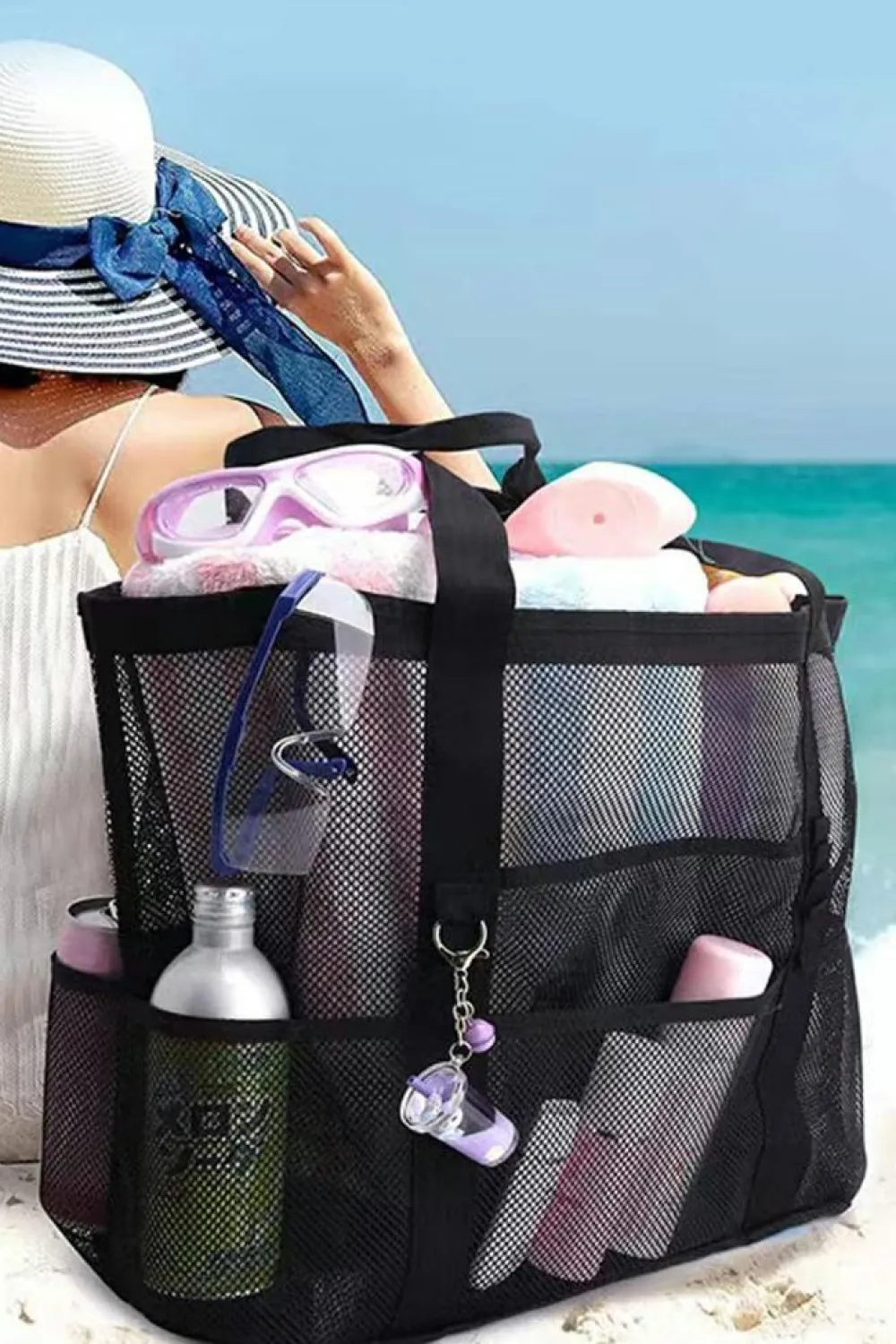 Hot Dear-Lover Multi-pocket Large Mesh Tote Bag Black