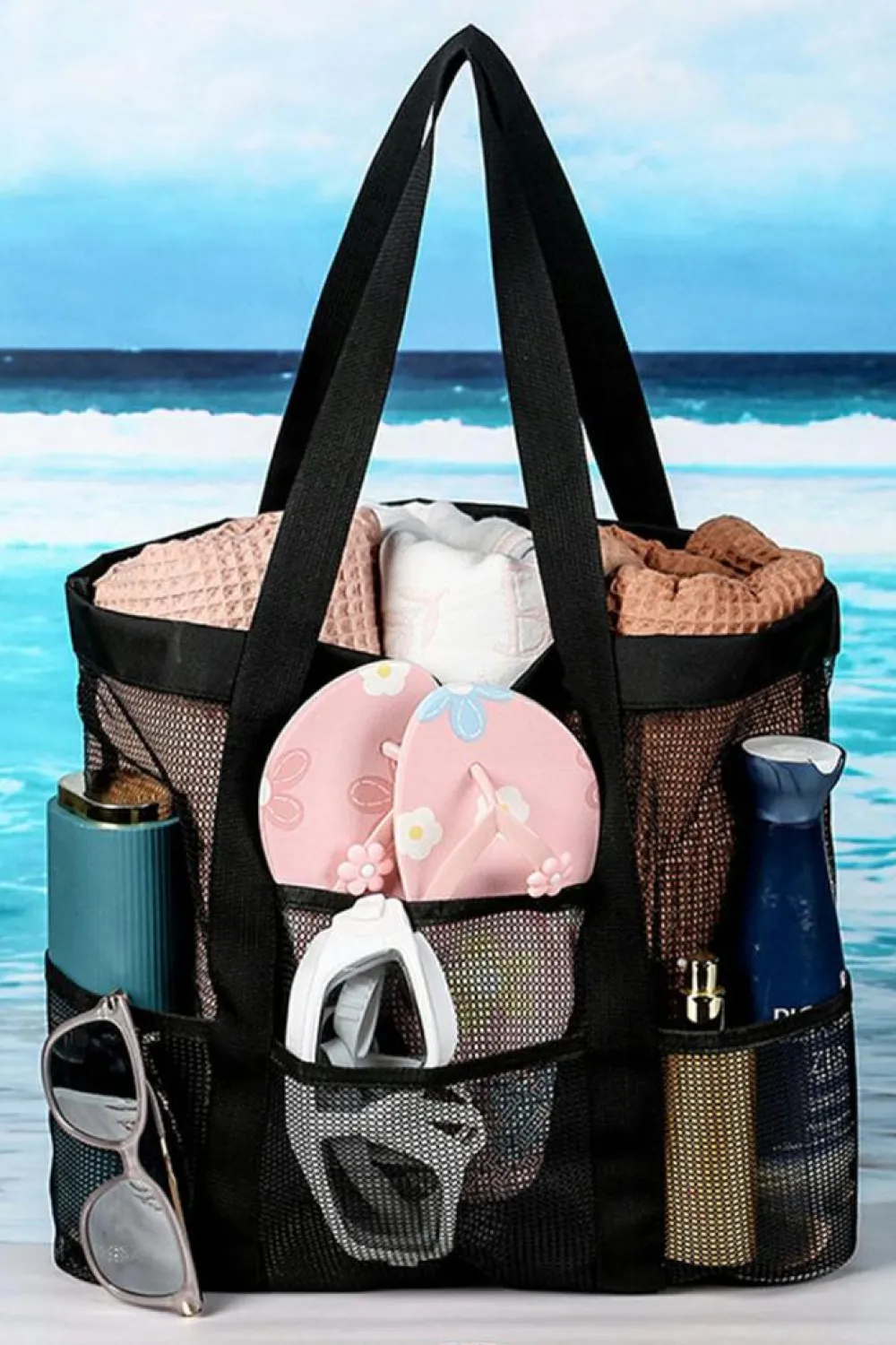 Hot Dear-Lover Multi-pocket Large Mesh Tote Bag Black