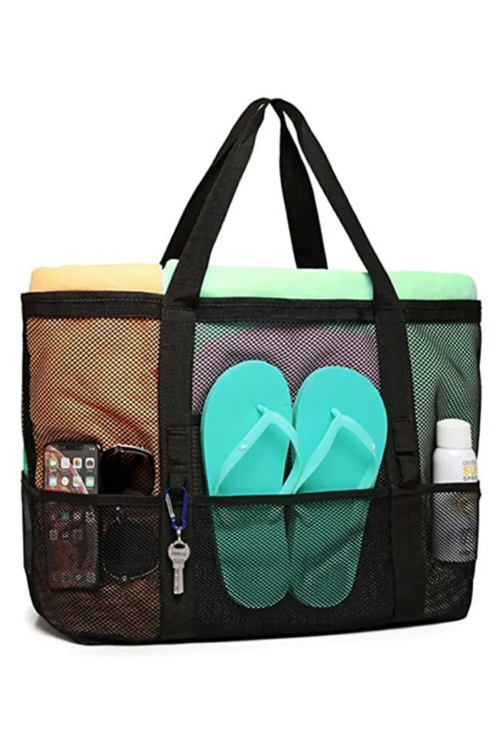 Hot Dear-Lover Multi-pocket Large Mesh Tote Bag Black