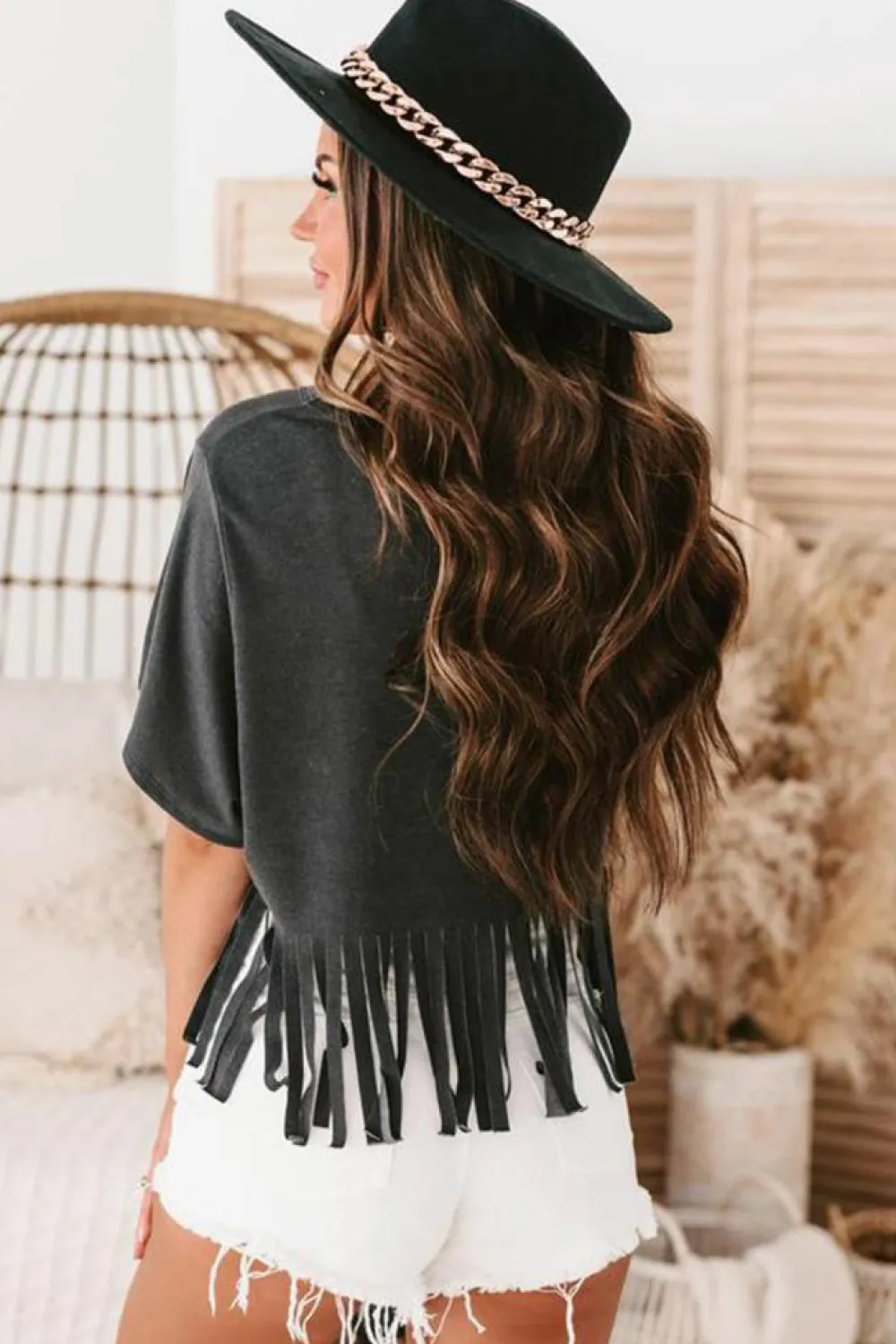 Outlet Dear-Lover Nashville Forever V Neck Fringed Graphic Tee Black