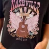 Hot Dear-Lover NASHVILLE Music City Graphic Print Short Sleeve Top Black