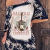 Fashion Dear-Lover Nashville Tennessee Guitar Graphic Long Tee Black