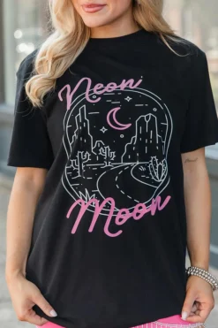 Outlet Dear-Lover neon moon Letter Graphic Short Sleeve Top Black