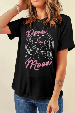Outlet Dear-Lover neon moon Letter Graphic Short Sleeve Top Black