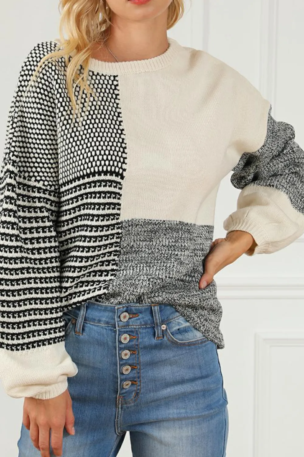 Sale Dear-Lover Neutral Colorblock Tie Back Sweater Black