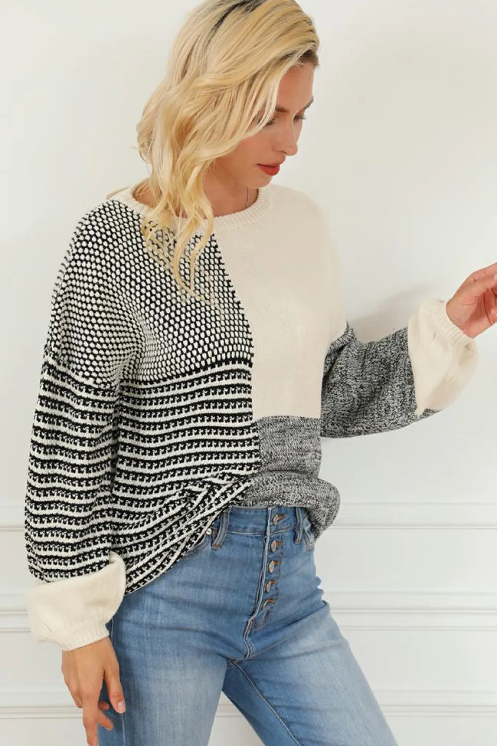 Sale Dear-Lover Neutral Colorblock Tie Back Sweater Black