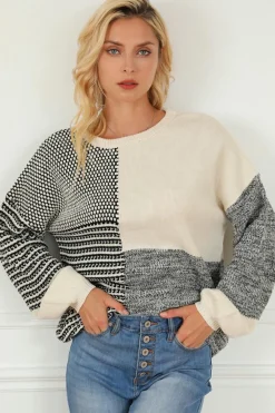 Sale Dear-Lover Neutral Colorblock Tie Back Sweater Black
