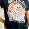 New Dear-Lover Nightmare Before Coffee Skull Checkerboard Graphic Halloween Tee Black