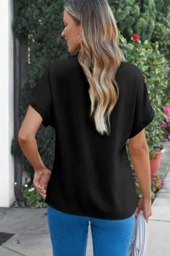Outlet Dear-Lover Notched Neck Batwing Sleeve Lightweight Blouse Black