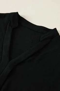 Outlet Dear-Lover Notched Neck Batwing Sleeve Lightweight Blouse Black