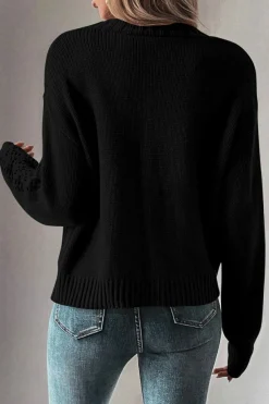 Clearance Dear-Lover Open Knit Drop Shoulder Sweater Cardigan Black