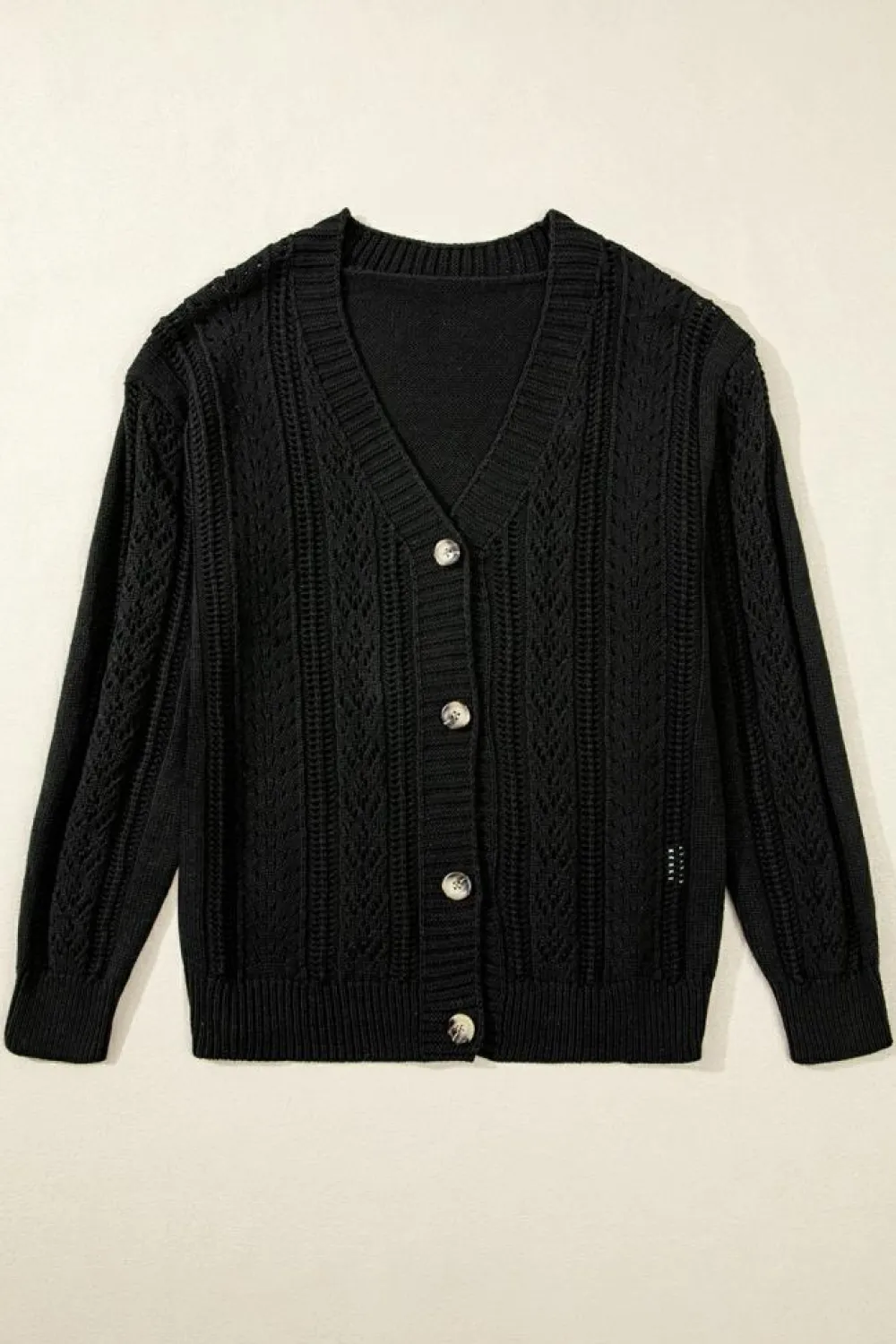 Clearance Dear-Lover Open Knit Drop Shoulder Sweater Cardigan Black