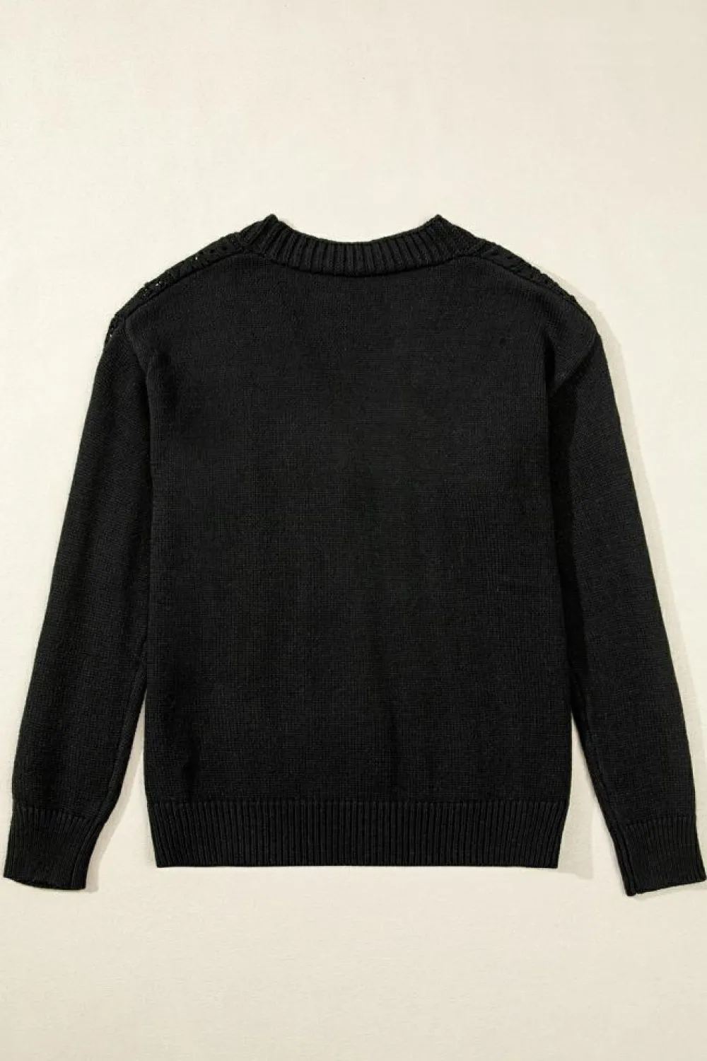 Clearance Dear-Lover Open Knit Drop Shoulder Sweater Cardigan Black