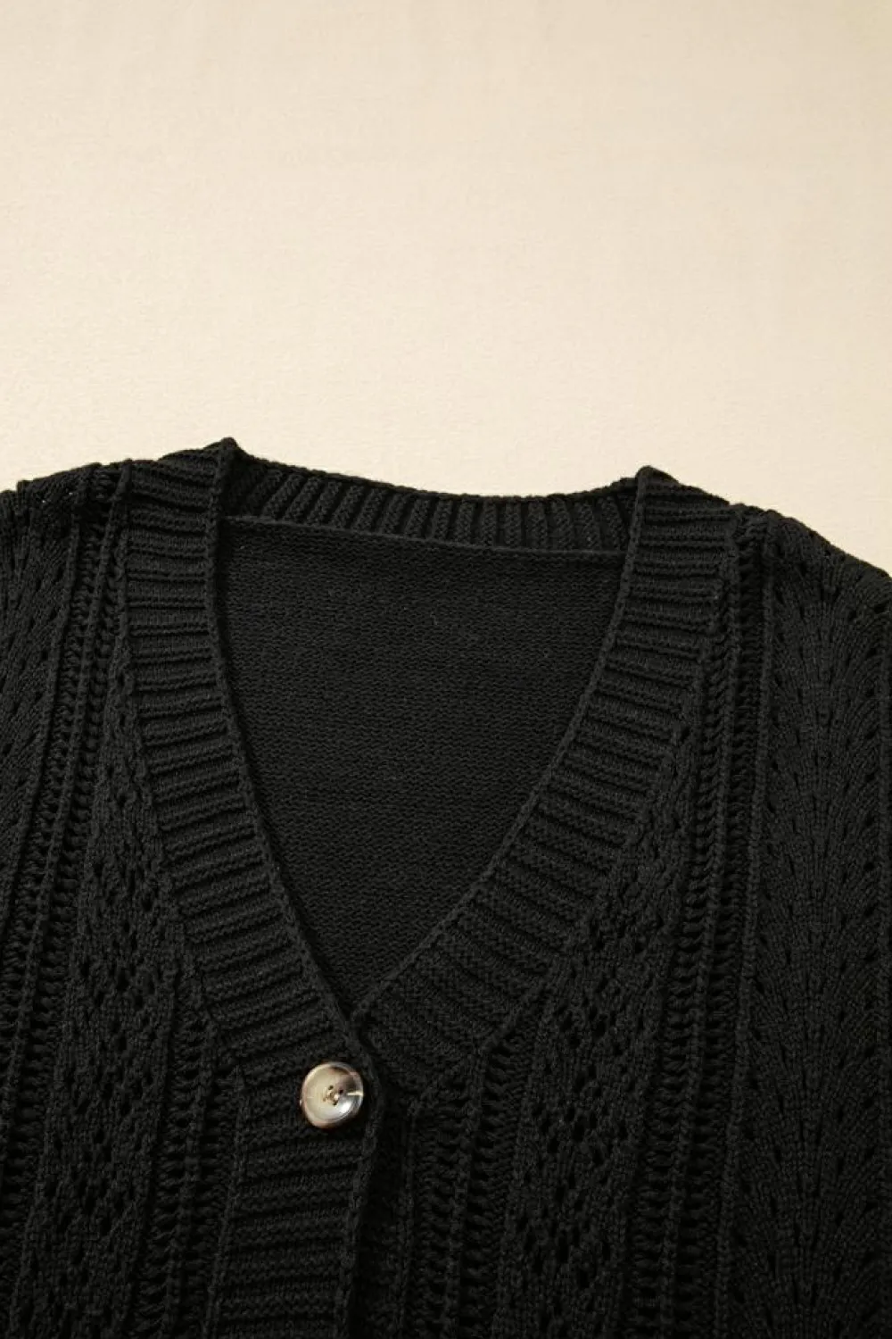 Clearance Dear-Lover Open Knit Drop Shoulder Sweater Cardigan Black