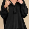 Online Dear-Lover Oversized Exposed Seam Henley Sweatshirt Black
