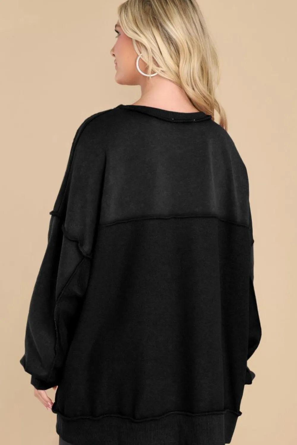 Online Dear-Lover Oversized Exposed Seam Henley Sweatshirt Black