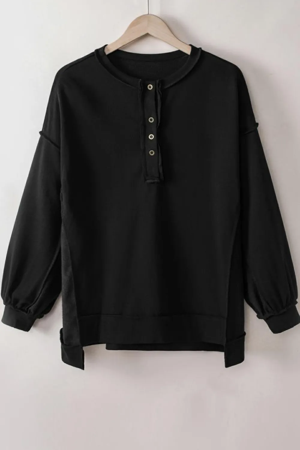 Online Dear-Lover Oversized Exposed Seam Henley Sweatshirt Black