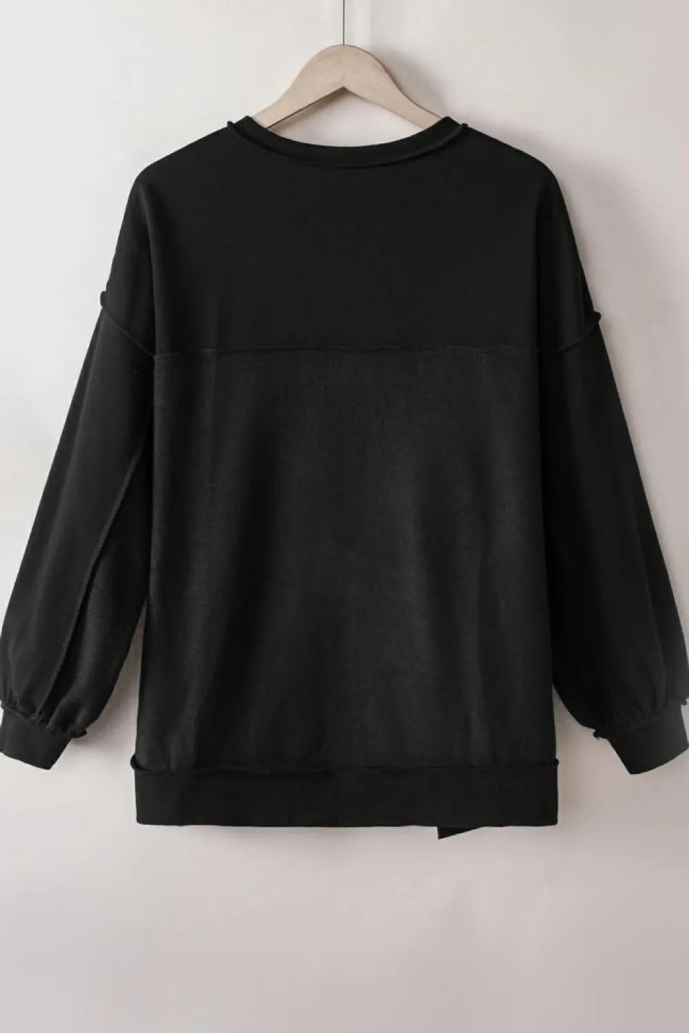 Online Dear-Lover Oversized Exposed Seam Henley Sweatshirt Black