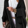 Best Dear-Lover Oversized Fold Over Sleeve Open Front Cardigan Black