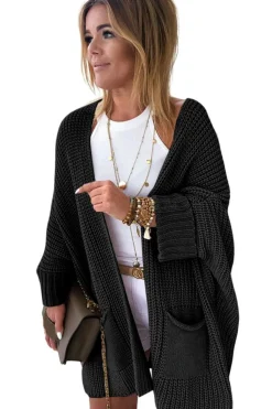 Best Dear-Lover Oversized Fold Over Sleeve Open Front Cardigan Black