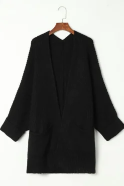 Best Dear-Lover Oversized Fold Over Sleeve Open Front Cardigan Black