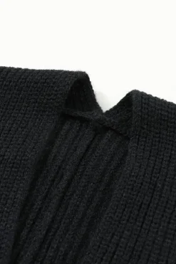 Best Dear-Lover Oversized Fold Over Sleeve Open Front Cardigan Black