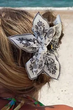 Outlet Dear-Lover Paisley Floral Print Bow Knot Hair Clip Black