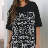 Fashion Dear-Lover Paisley Print Crew Neck Loose Fit Tunic Tee Black