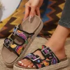 Best Dear-Lover Paisley Print Double-Buckle Wedge Slippers Black