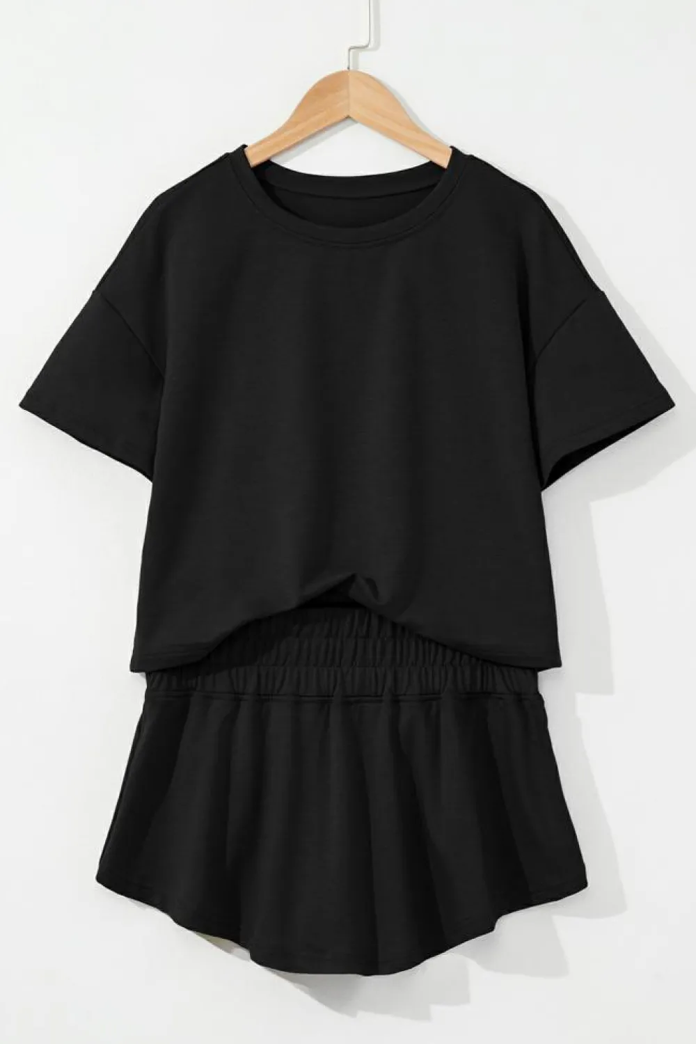 Clearance Dear-Lover 2pcs Cropped Tee and Ruffle High Waist Skort Set Black